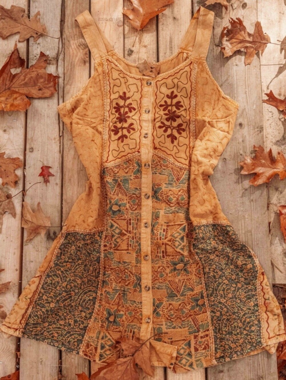 Embroidered Patchwork Tank Dress